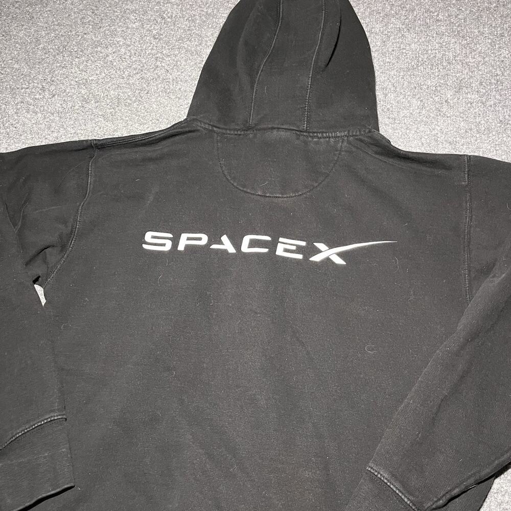 SpaceX Hoodie Mens Medium Full Zip Black Spellout Double Sided Hooded Space